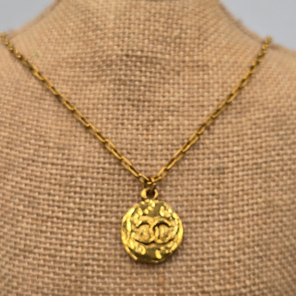 #30  CHANEL Coco Mark GP Round Gold Necklace - Picture 3 of 9